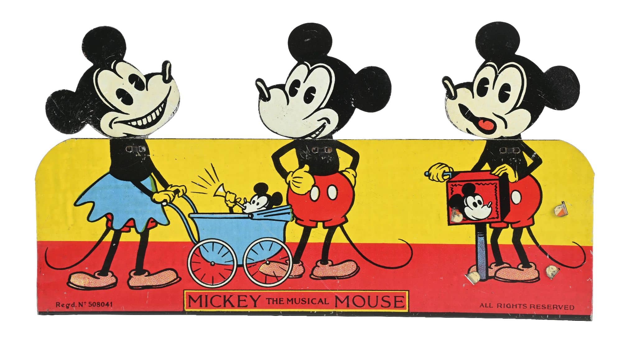 Circa-1920s/1930s Disney tin litho Mickey the Musical Mouse toy, unknown German maker