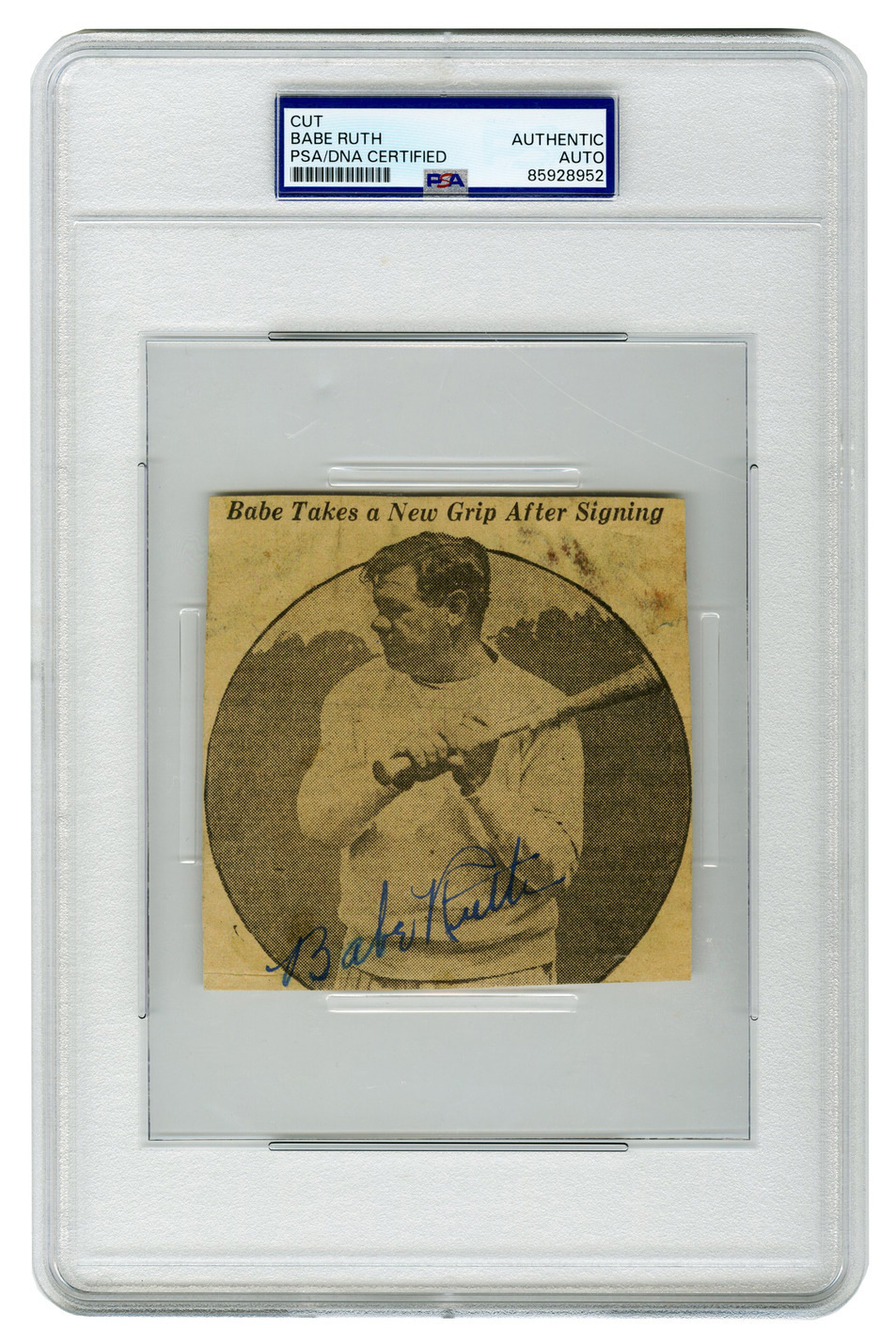 Babe Ruth signed newspaper clipping, PSA/DNA certified