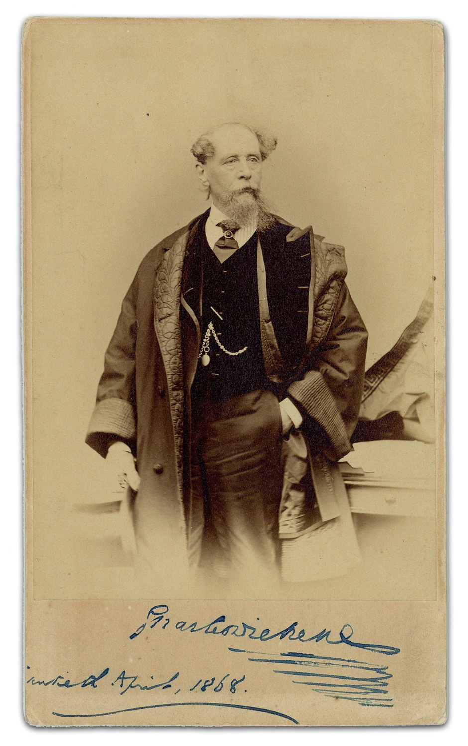 Charles Dickens signed cabinet card portrait photograph, April 20, 1868