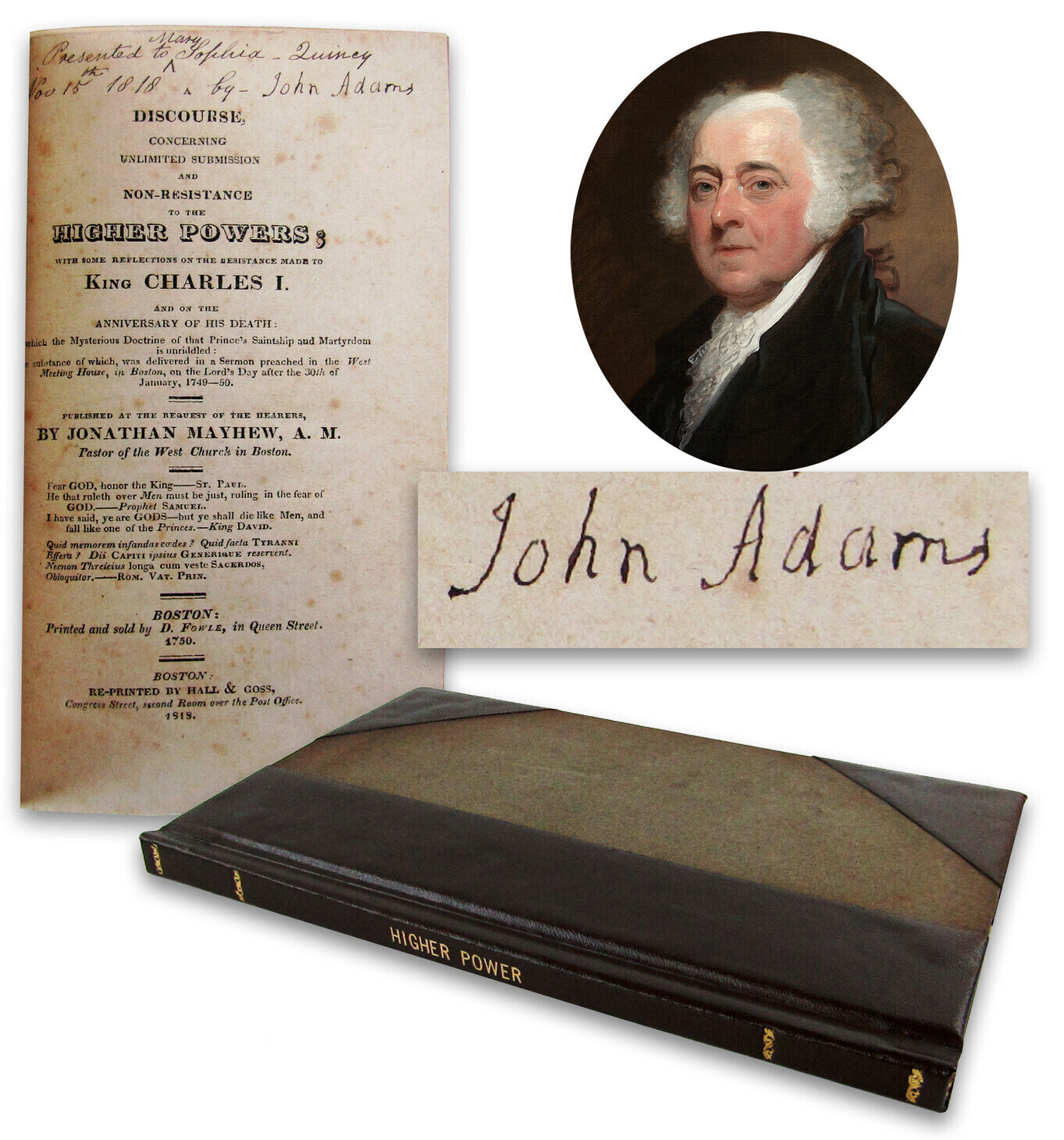 John Adams signed presentation copy of Jonathan Mayhew's A Discourse, 1818