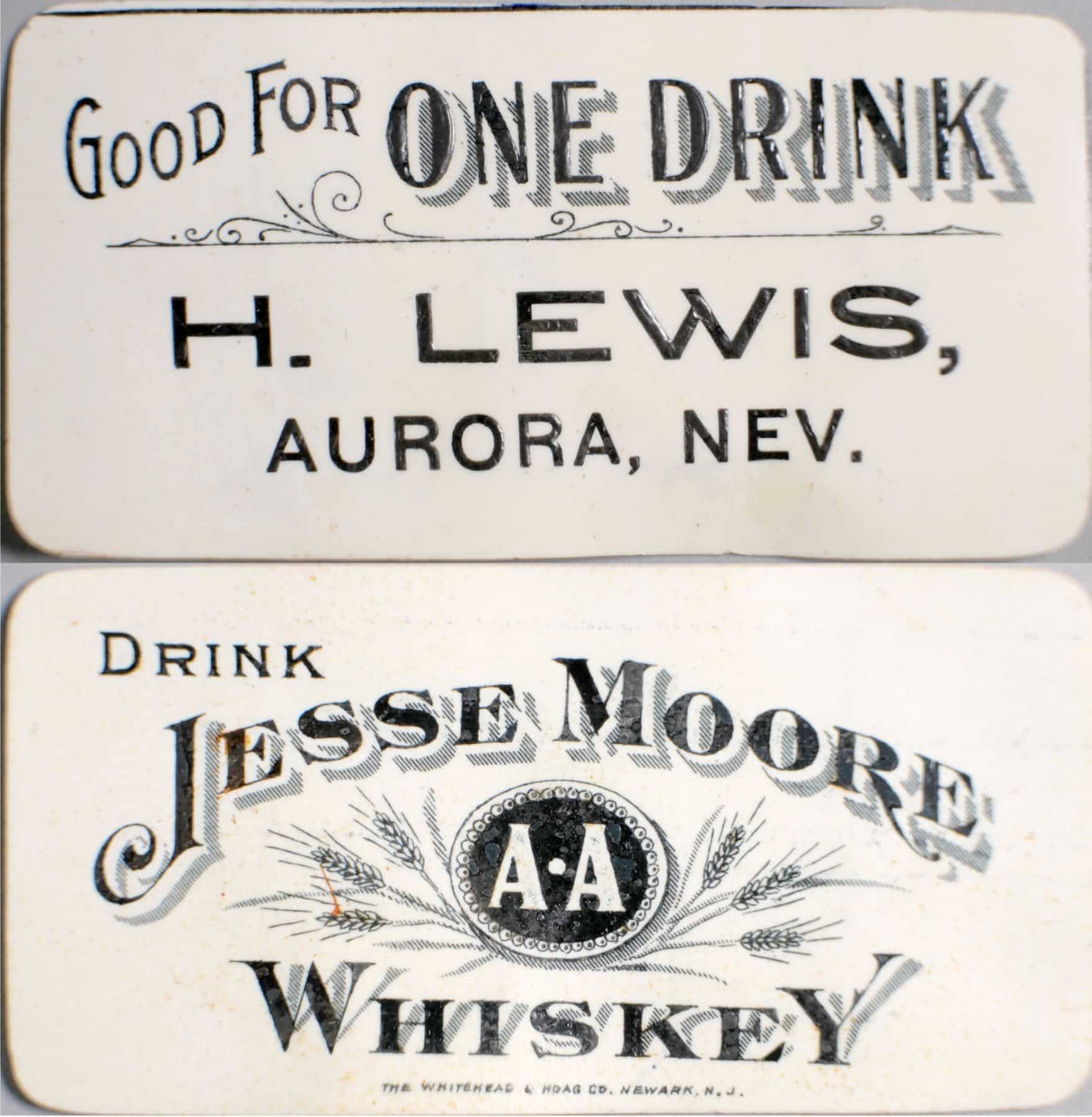 Lot 103: Henry Lewis saloon celluloid trade token, Aurora, Nevada