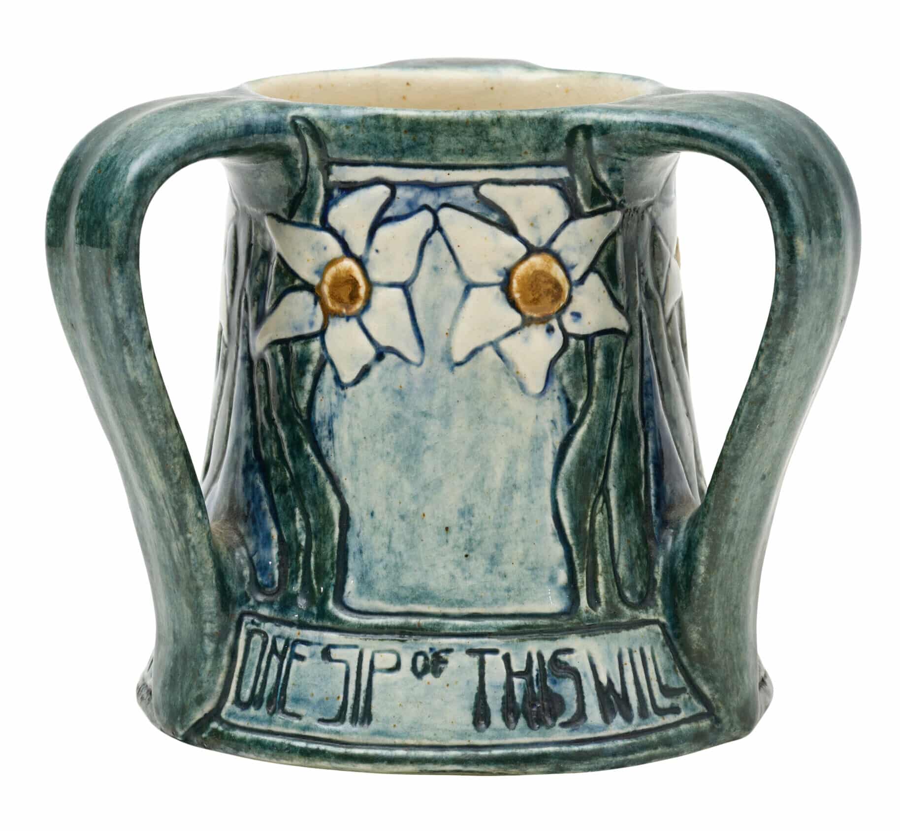 Newcomb College Pottery high-glaze ceramic tyg by Mary Cecilia Riffel, 1909